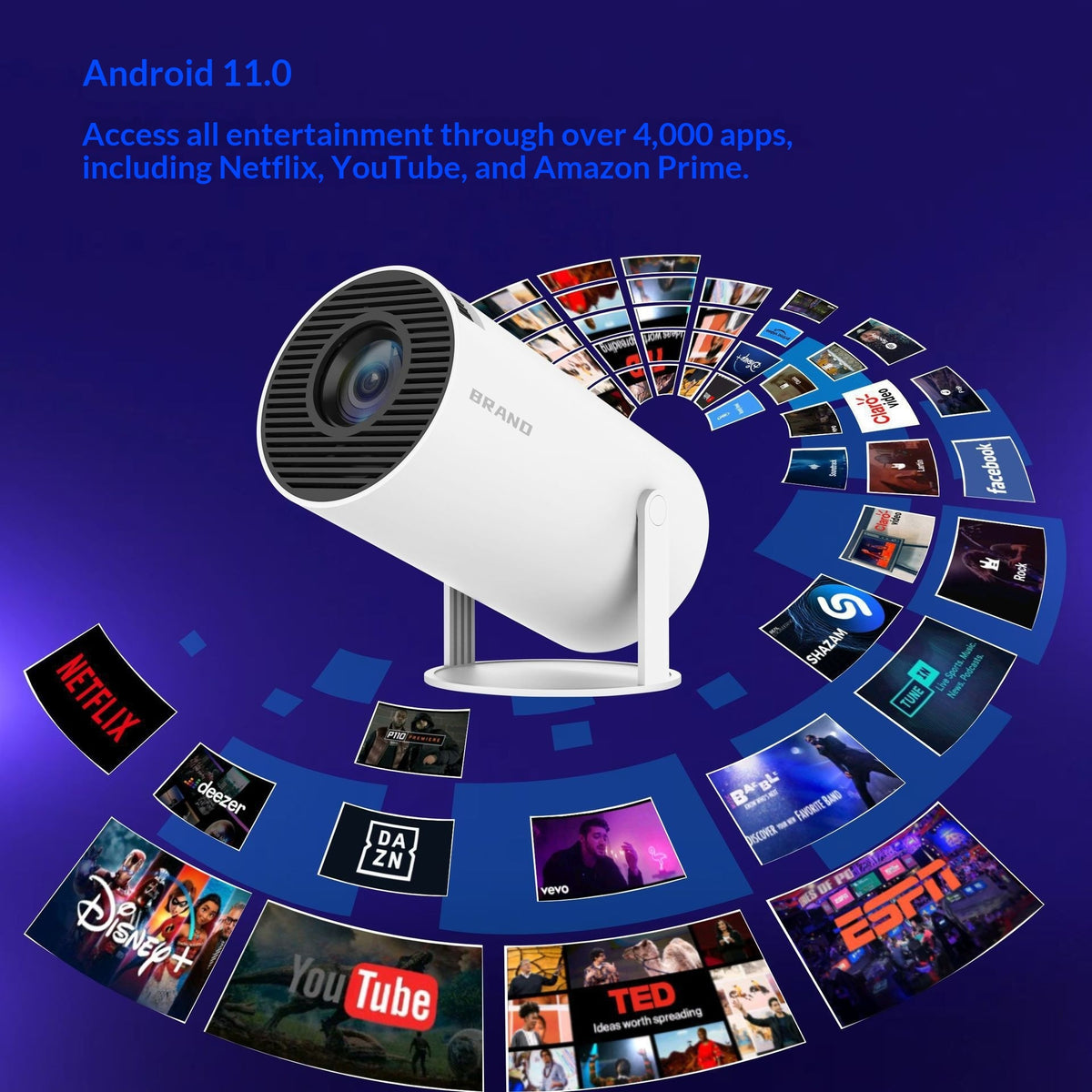 Proyector con Android 11 y miles de apps de streaming integradas